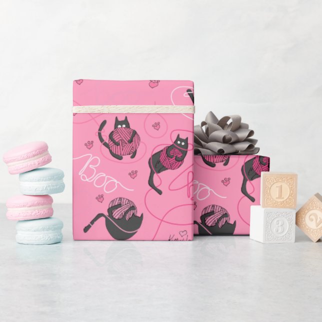 Papel De Regalo Gatitos calientes rosados de amor gatitos y niños  (Baby Shower)