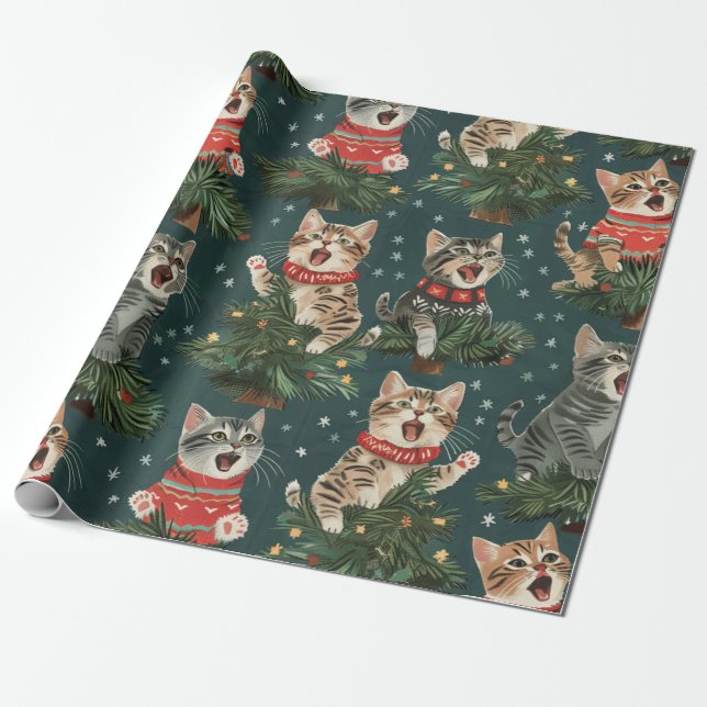 Papel De Regalo Gatitos Cantando O'Navidades Tress In Sweaters (Desenrollado)