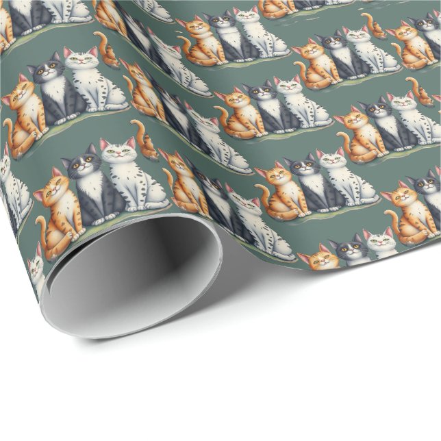 Papel De Regalo Gatitos Cuidados Mirando Felices (Esquina del rollo)