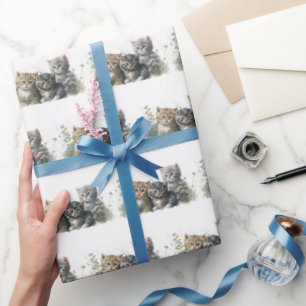 Papel De Regalo Gatitos De Acuarela En Flores Silvestres