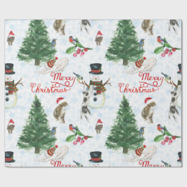 Papel De Regalo Gatitos de Navidad y muñecos de nieve