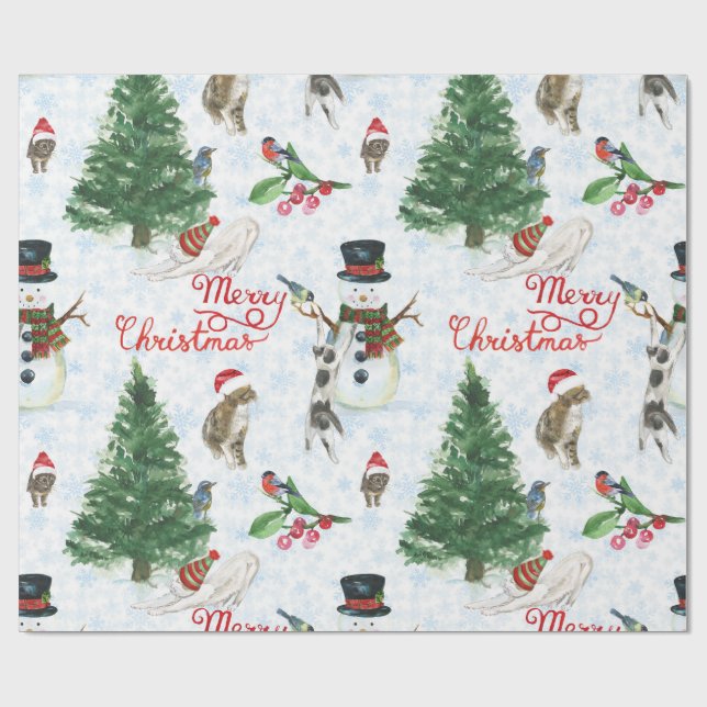 Papel De Regalo Gatitos de Navidad y muñecos de nieve (Superficie plana)