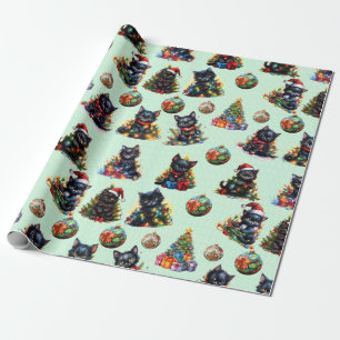 Papel De Regalo Gatitos de Navidades negros juguetones