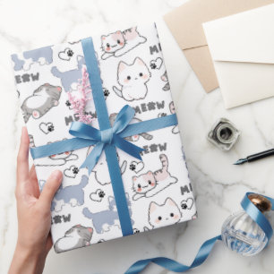 Papel De Regalo Gatitos Gorditos Adorables y Corazones Meow