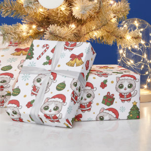 Papel De Regalo Gatitos lindos de Santa y decoraciones de Navidad