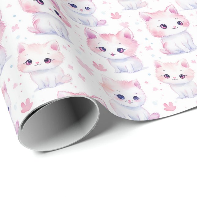 Papel De Regalo Gatitos rosas y esponjosos (Esquina del rollo)