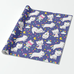 Papel De Regalo Gatitos Unicornio Arcoíris