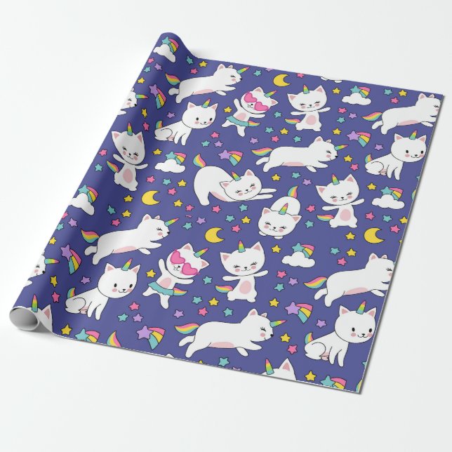 Papel De Regalo Gatitos Unicornio Arcoíris (Desenrollado)