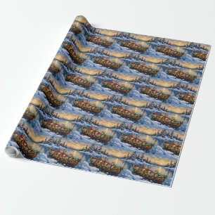 Papel De Regalo Gato Abisinio Barco Navidad Fiesta