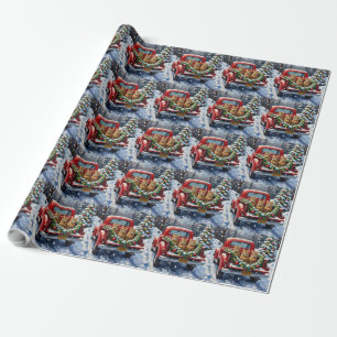 Papel De Regalo Gato Abisinio Camión Rojo de Navidad Fiesta