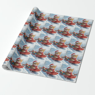 Papel De Regalo Gato abisinio en trineo Deja que nieve Navidad