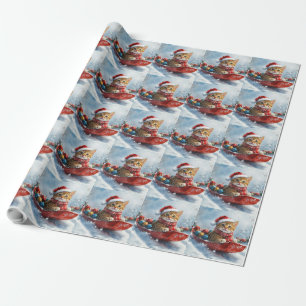 Papel De Regalo Gato abisinio en trineo Deja que nieve Navidad