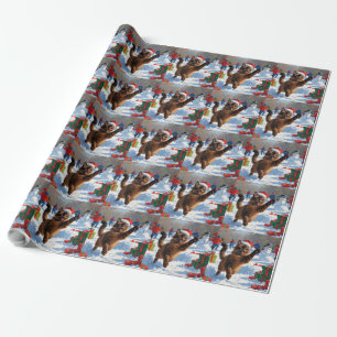 Papel De Regalo Gato abisinio escena de nieve festiva de Navidad