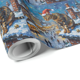 Papel De Regalo Gato Abisinio Mercado Navideño Espía Fiesta