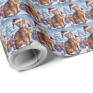 Papel De Regalo Gato Abisinio Navidad Bosque Encantado Alegría Nav