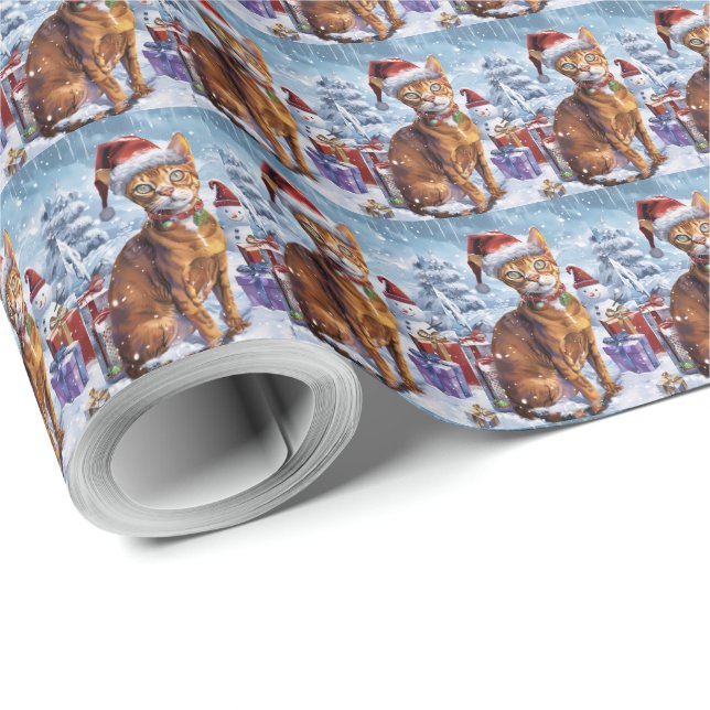 Papel De Regalo Gato abysiniano de invierno Navidad maravilla (Esquina del rollo)