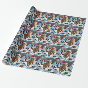 Papel De Regalo Gato Angora Turco Corriendo en Sombrero de Navidad