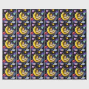 Papel De Regalo Gato astronauta durmiendo en la luna