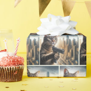 Papel De Regalo Gato atigrado con una pistola