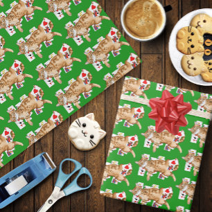 Papel De Regalo Gato atigrado naranja divertido jugando cartas de