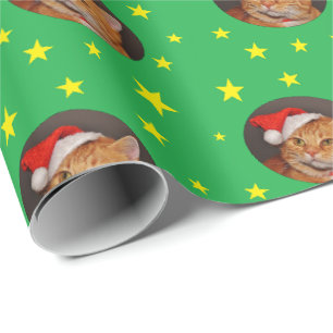 Papel De Regalo Gato atigrado naranja Navidad  