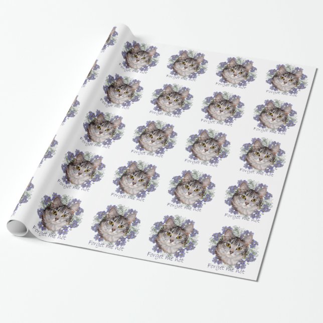 Papel De Regalo Gato Atigrado No Me Olvides (Desenrollado)