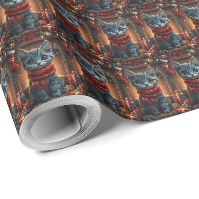 Papel De Regalo Gato azul oriental con chimenea de regalo para Nav (Esquina del rollo)