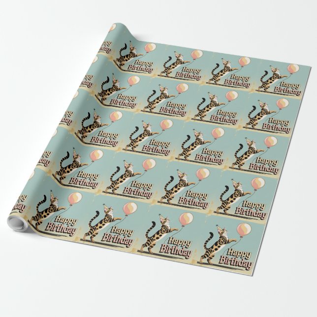 Papel De Regalo Gato Bengal Colorido  (Desenrollado)