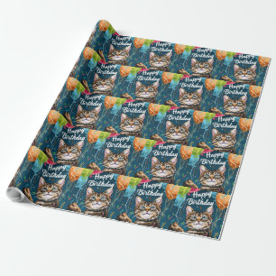 Papel De Regalo Gato Bengalí con Globos