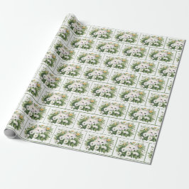 Papel De Regalo Gato Blanco Acuarela En Daisies