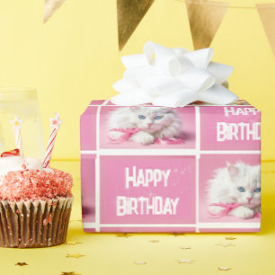 Papel De Regalo Gato Blanco Con Cintas Rosas