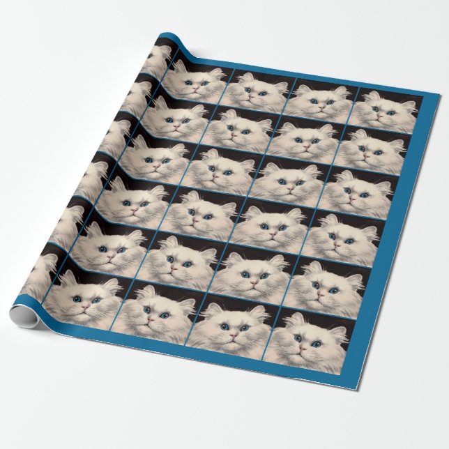 Papel De Regalo gato blanco con ojos azules (Desenrollado)