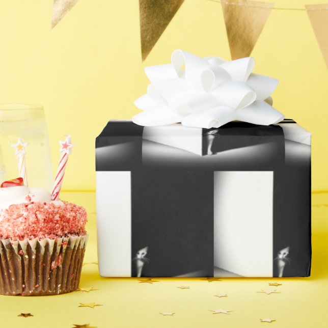 Papel De Regalo Gato blanco en sombra negra (Fiesta de cumpleaños )