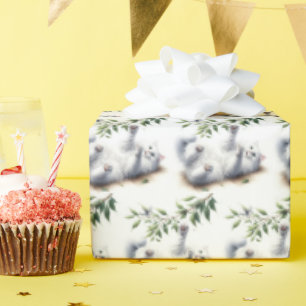 Papel De Regalo Gato blanco juguetón con rama de árbol