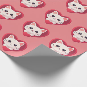 Papel De Regalo Gato blanco lindo con diseño de amor gatito Kawaii