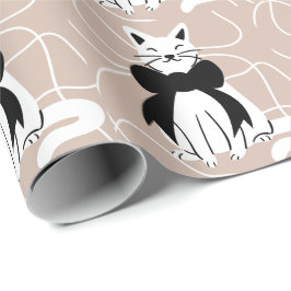 Papel De Regalo Gato blanco y negro con línea abstracta