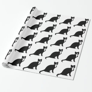 Papel De Regalo Gato blanco y negro lindo de la raqueta