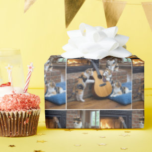 Papel De Regalo Gato calico con gatitos y guitarra