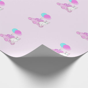 Papel De Regalo Gato con auto rosa y globos