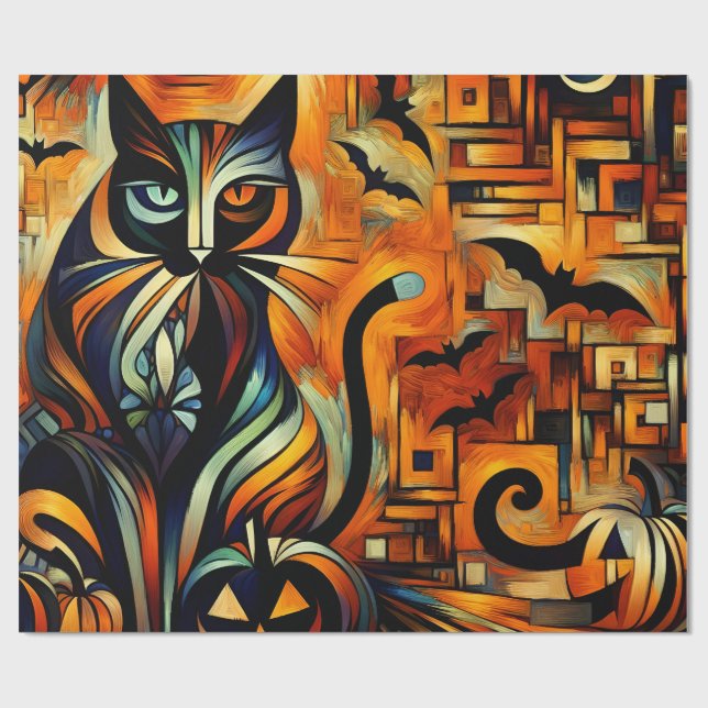 Papel De Regalo Gato Cubism Halloween (Superficie plana)