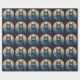 Papel De Regalo Gato Cymric con estrellas de fondo de montaña