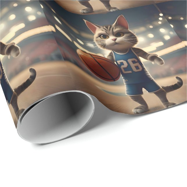 Papel De Regalo Gato de baloncesto, (Esquina del rollo)