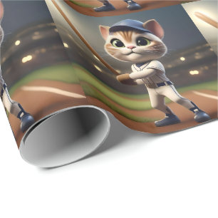 Papel De Regalo Gato De Béisbol Gracioso En 3D,