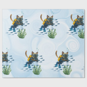 Papel De Regalo Gato de buceo submarino 