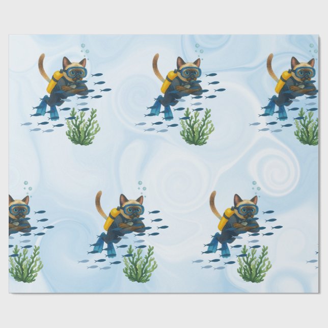 Papel De Regalo Gato de buceo submarino  (Superficie plana)