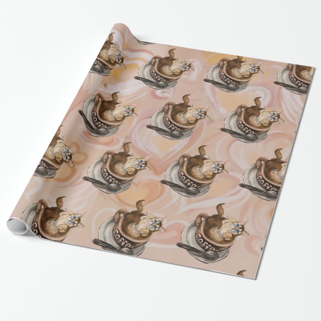 Papel De Regalo Gato de café (Desenrollado)