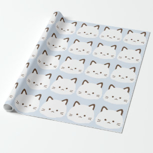 Papel De Regalo Gato de cara linda con fondo azul pastel