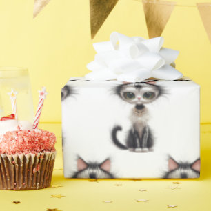 Papel De Regalo Gato de caricatura con collar de perla