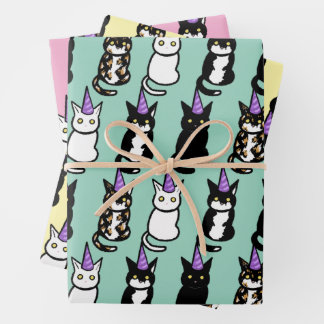 Papel de regalo gato de celebración