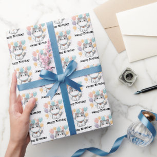 Papel De Regalo Gato de Dibujos Animados y Feliz Cumpleaños Colori
